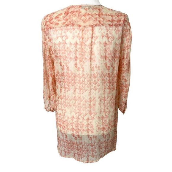 Cabi Women's Emerson Blouse M Silk Orange & Cream Button Up 3/4 Sleeve Sheer 756 - Picture 7 of 8